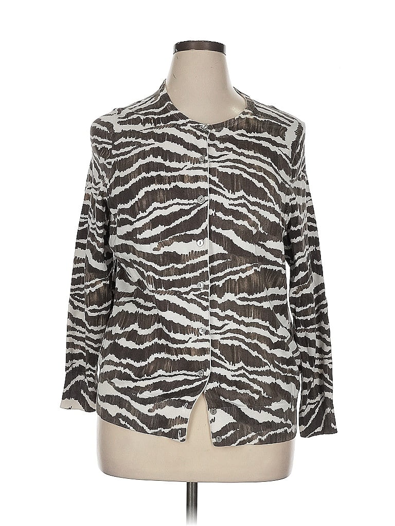 Pre-owned Lands' End Cardigan Sweater In Silver