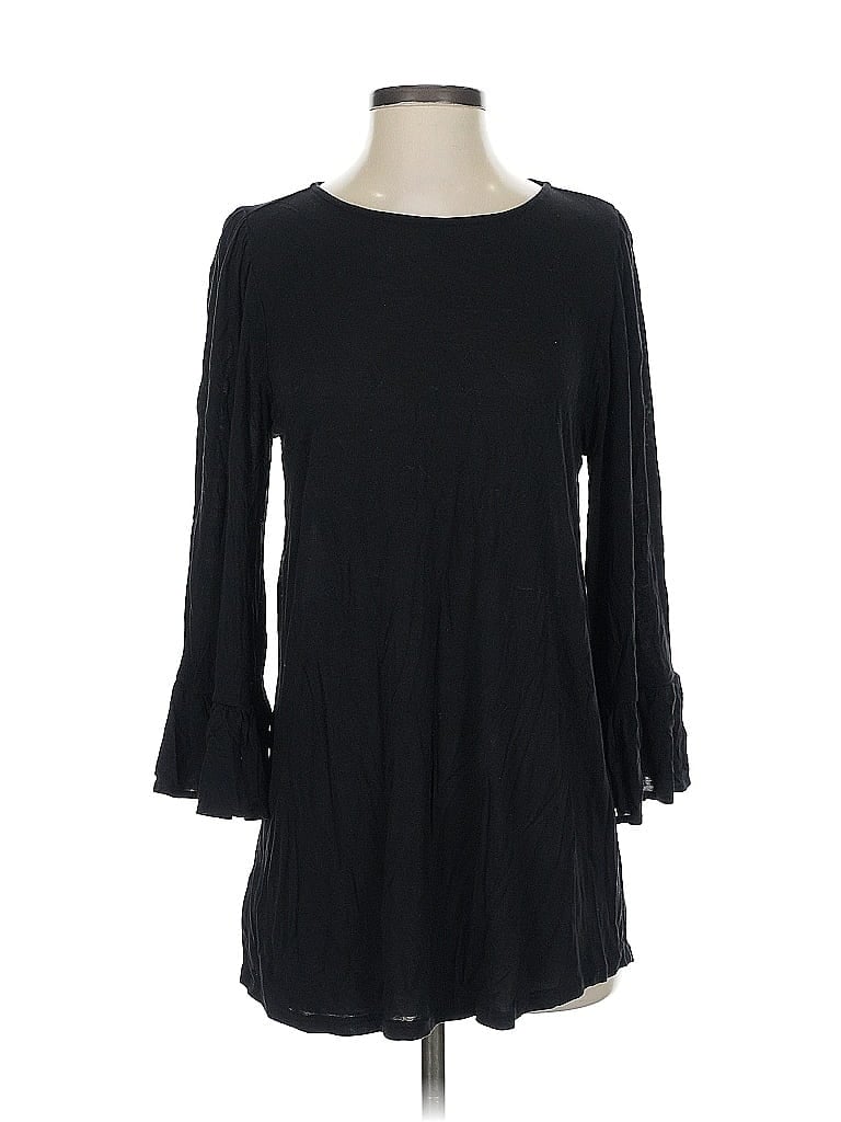 Ann Taylor Loft 3/4 Sleeve Top Black Ruffles Neckline Tops