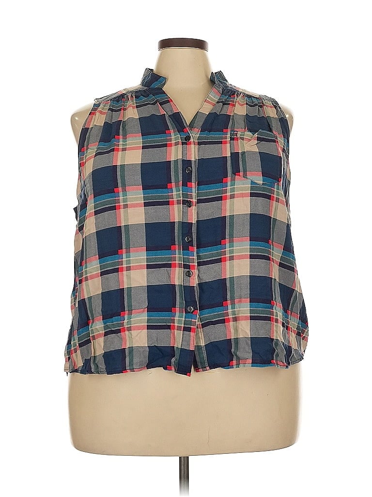 Pre-owned Fun2fun Sleeveless Button Down Shirt In Blue