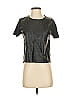 Zara 100% Polyurethane Metallic Silver Black Short Sleeve Top Size S - photo 1