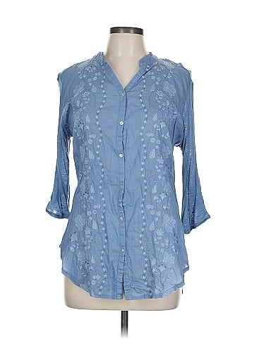 Indigo 3/4 Sleeve Button-Down Shirt (view 1)