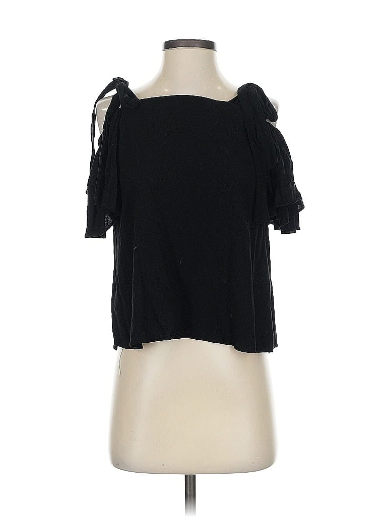 Pre-owned She + Sky Short Sleeve Top Black Cold Shoulder Neckline Tops