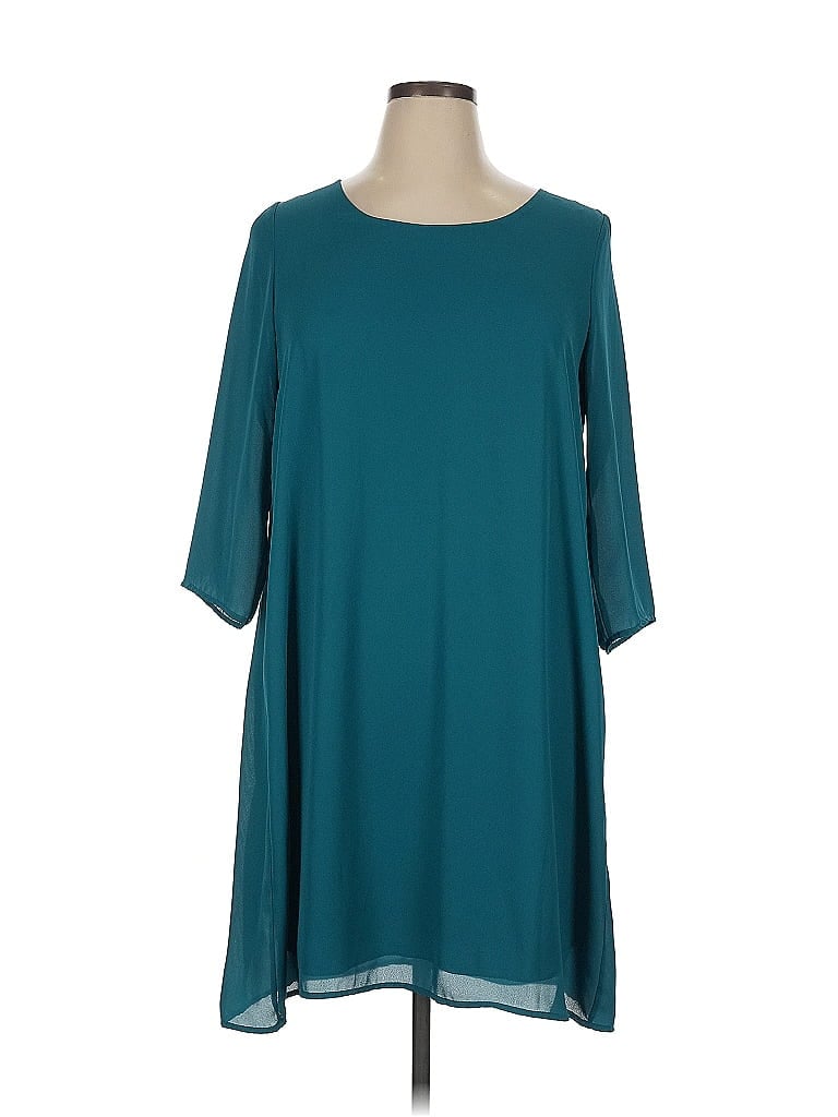 Everly 100% Polyester Solid Teal Casual Dress Size XL - photo 1