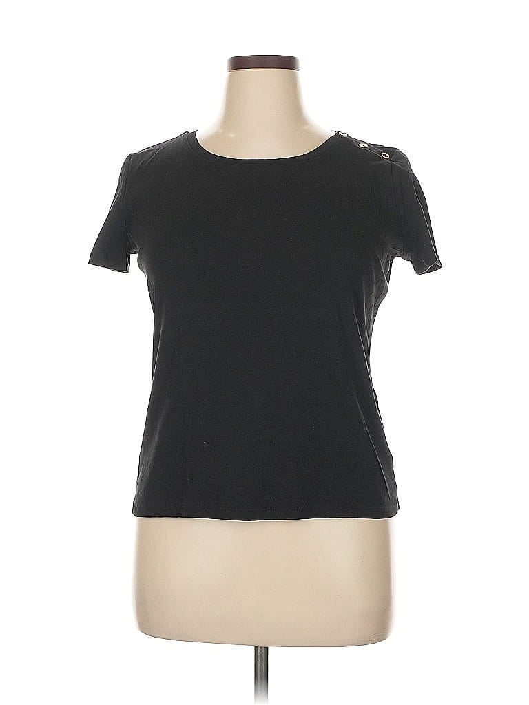 Pre-owned Jones New York Signature Short Sleeve Top Black Keyhole Neckline Tops