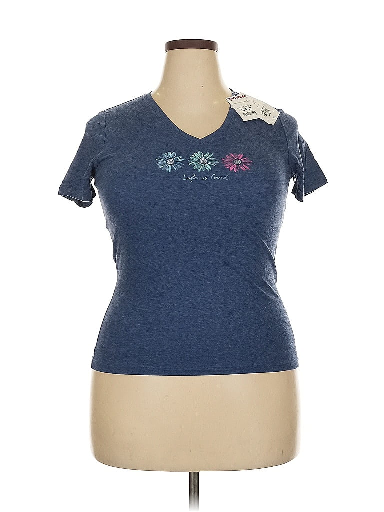 Life Is Good Floral Blue Short Sleeve T-Shirt Size 18 - photo 1