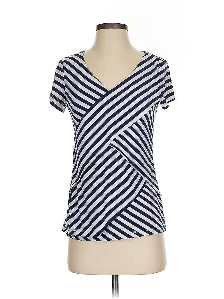 Pre-owned Allie & Rob Short Sleeve Top Blue V Neck Tops