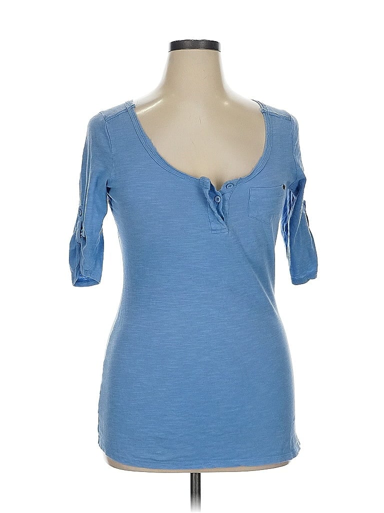 Pre-owned Almost Famous Short Sleeve Henley Shirt In Blue