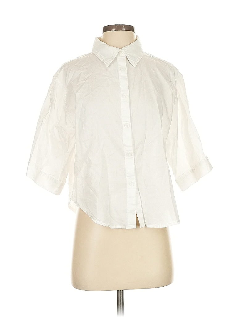 Pre-owned Athleta Short Sleeve Blouse In White