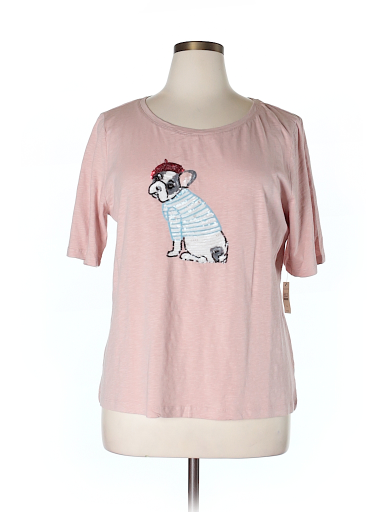 Talbots 100% Cotton Solid Light Pink Short Sleeve T-Shirt Size XL - 65% ...