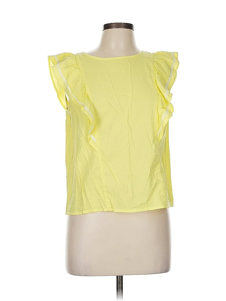 Pre-owned Banana Republic Factory Store Short Sleeve Top Yellow Ruffles Neckline Tops