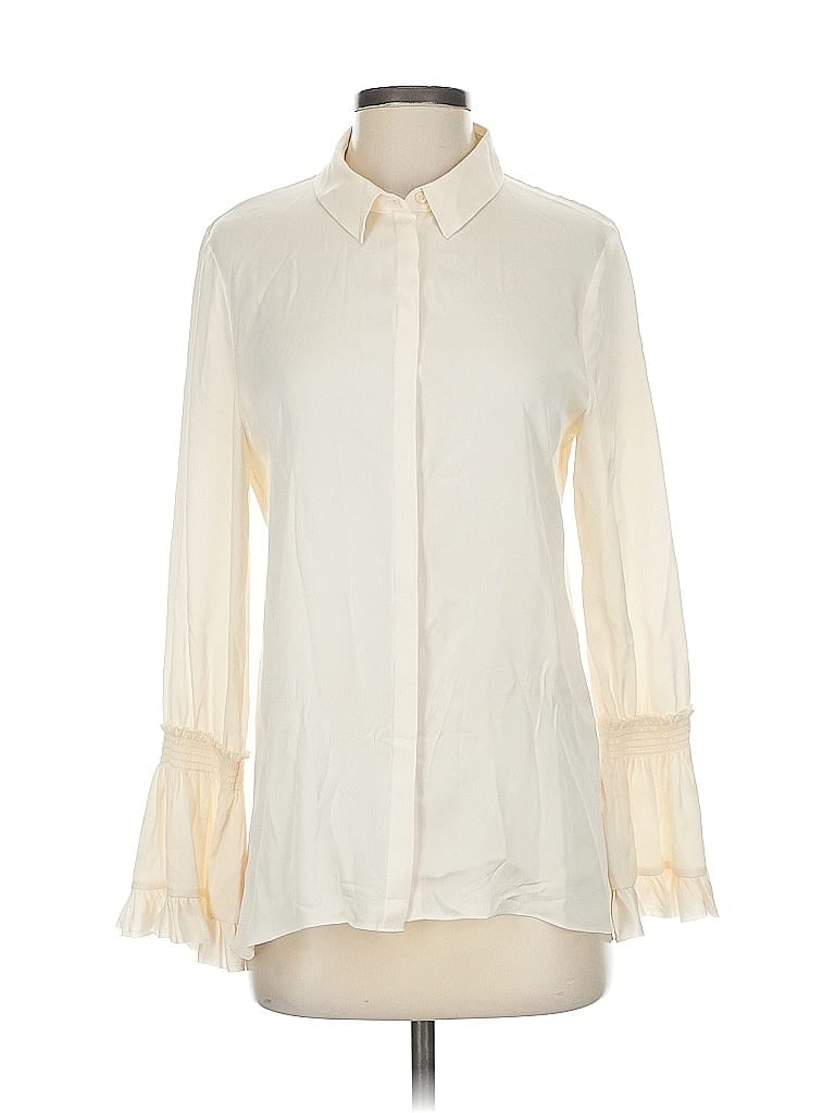 Pre-owned Kobi Halperin Long Sleeve Silk Top Ivory Ruffles Neckline Tops In White