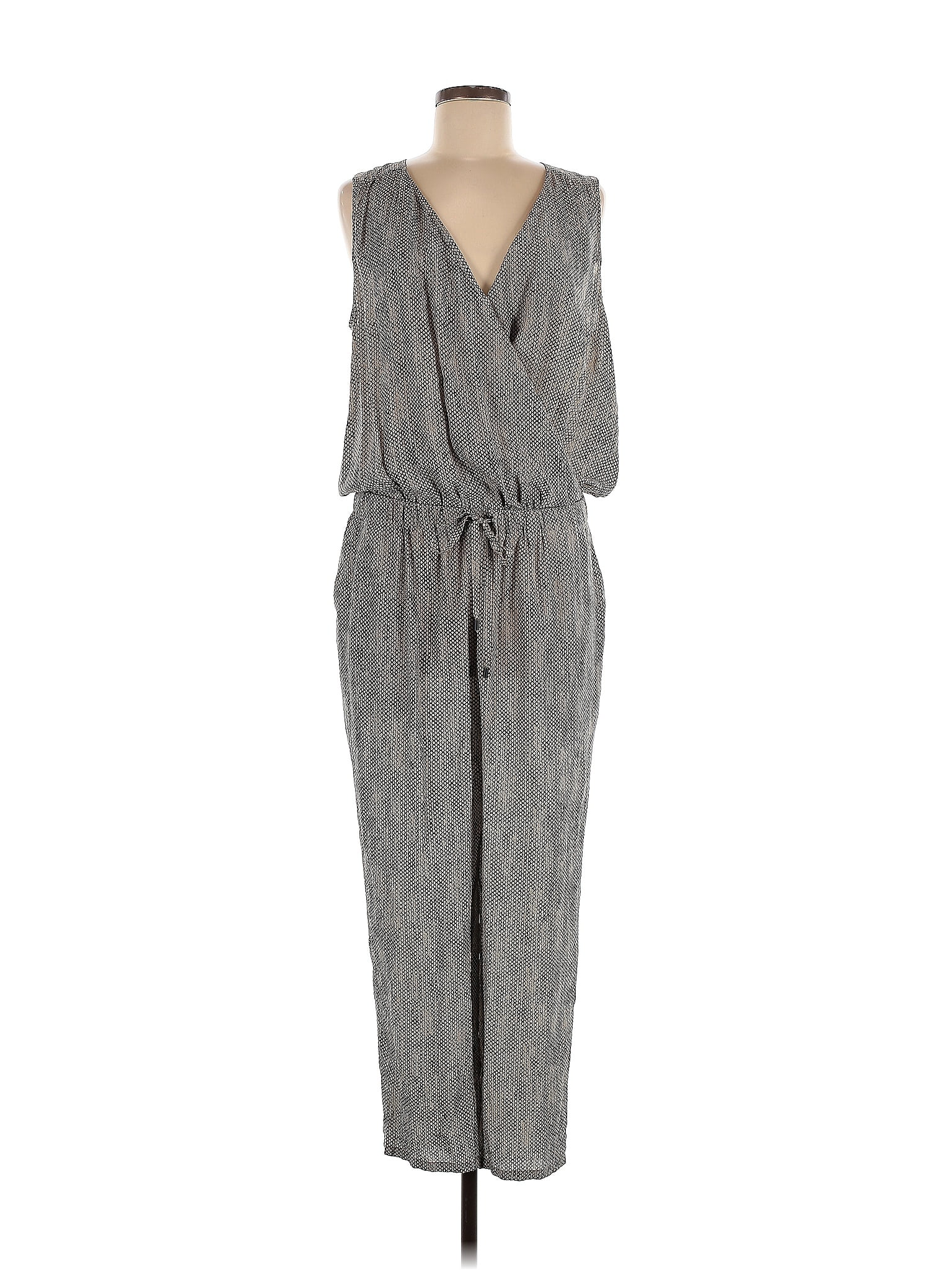 The Fisher Project 100% Silk Chevron-herringbone Gray Jumpsuit Size M