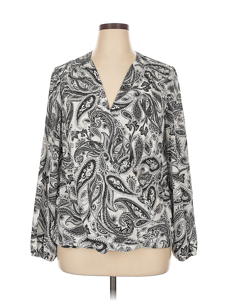 Pre-owned Inc International Concepts Long Sleeve Blouse In Silver