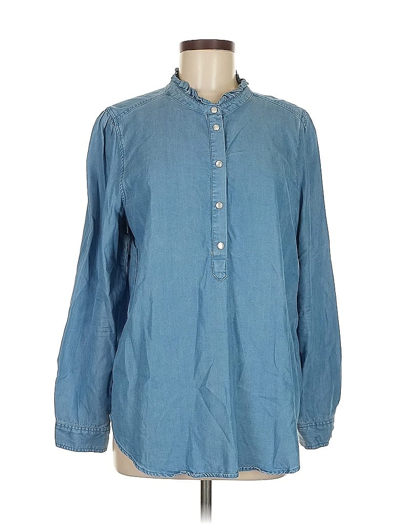 Pre-owned Ann Taylor Loft Long Sleeve Button Down Shirt In Blue