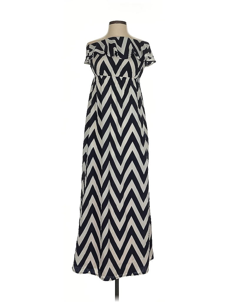 Peach Love Cream California 100% Polyester Chevron-herringbone Ivory Blue Casual Dress Size S - photo 1