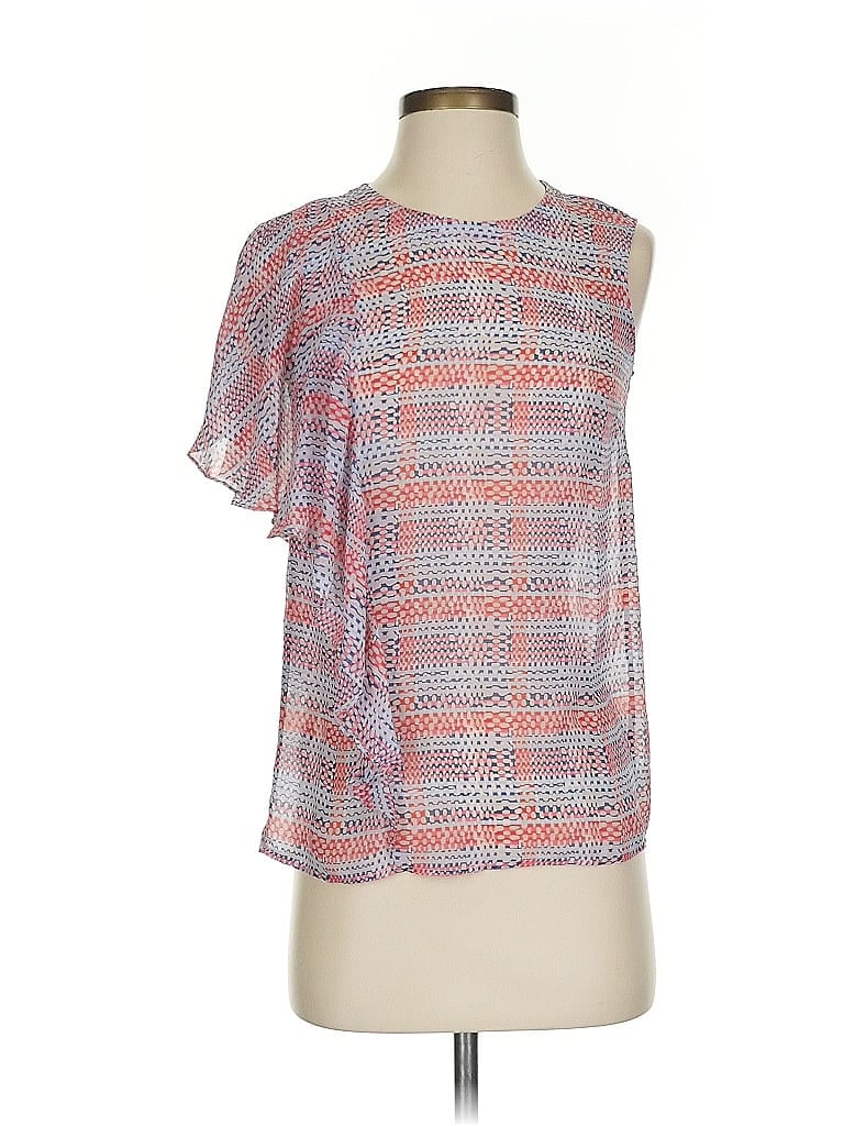 Click to view more detailed imagery on our partner's website Pre-owned Bcbgmaxazria Short Sleeve Silk Top Orange One Shoulder Neckline Tops