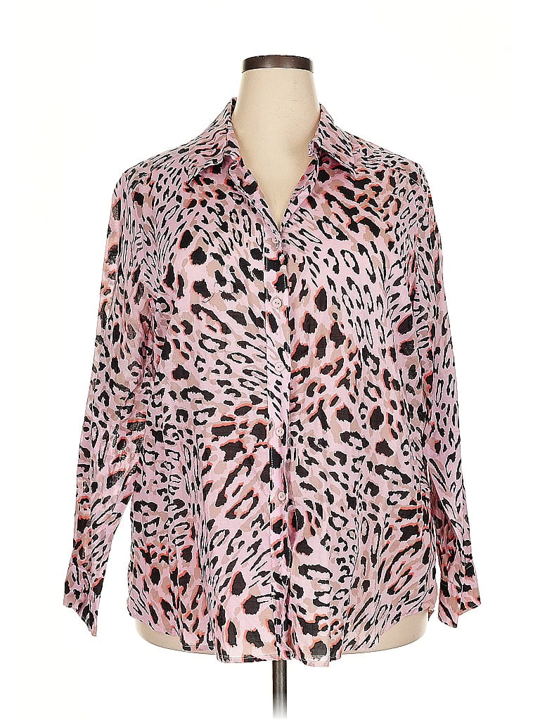 Foxcroft 100% Cotton Animal Print Pink Long Sleeve Blouse Size 20 (petite) - photo 1