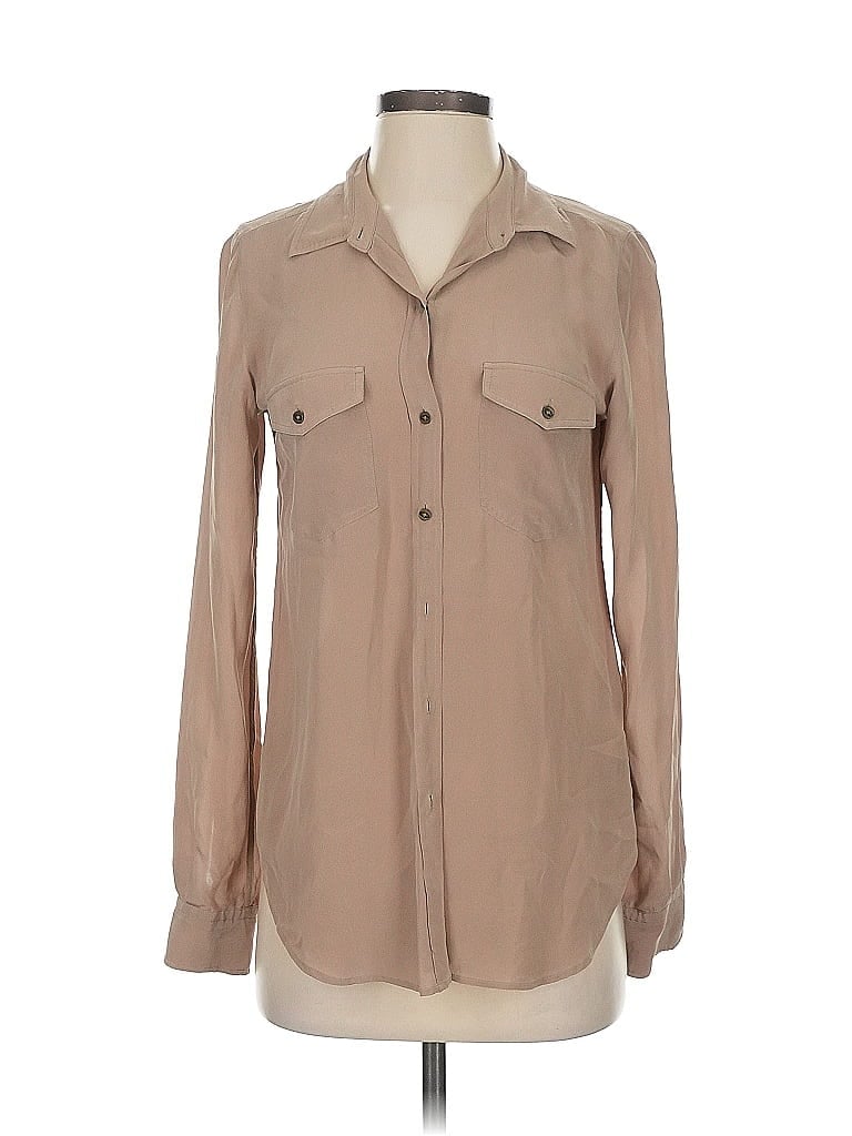 Fossil 100% Silk Tan Long Sleeve Silk Top Size XS - photo 1