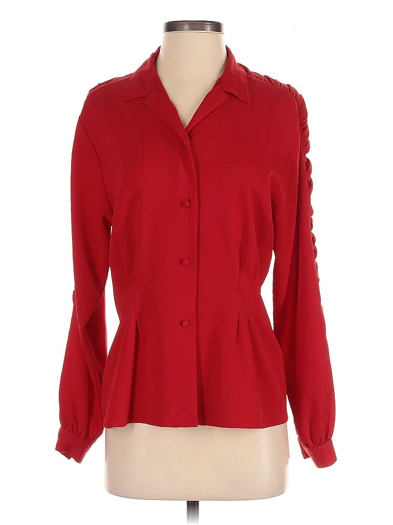 Oscar De La Renta Expressions 100% Polyester Red Long Sleeve Blouse Size 8 - photo 1