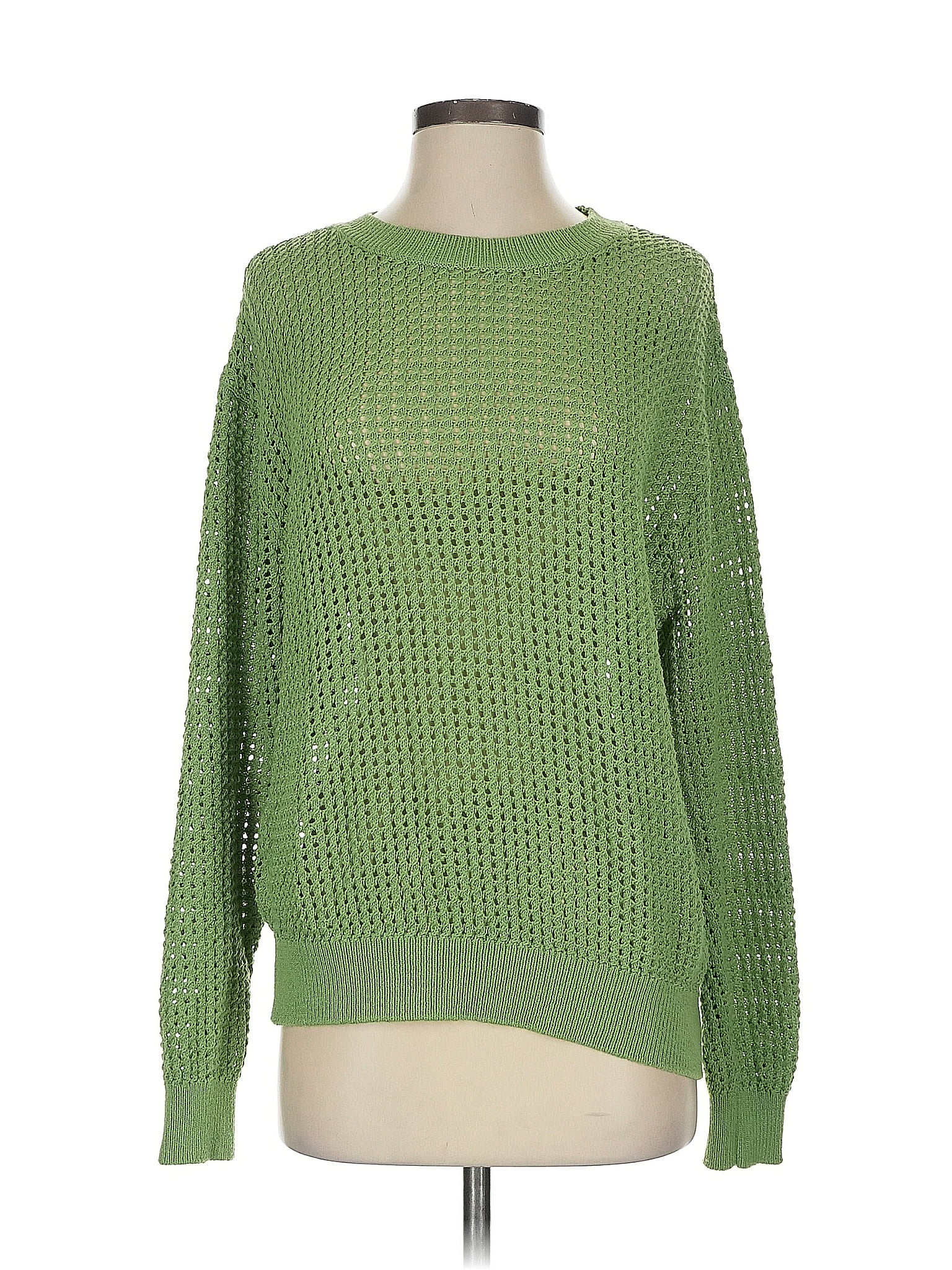 MNG 100% Polyester Solid Green Pullover Sweater Size S