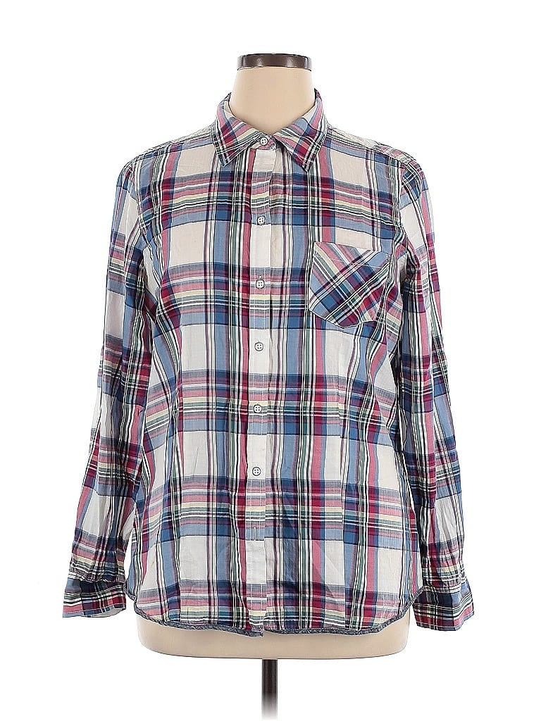 Foxcroft 100% Cotton Plaid Blue Long Sleeve Button-Down Shirt Size 16 - photo 1
