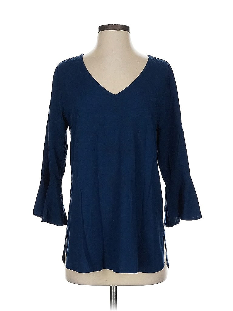 Pre-owned Escapada 3/4 Sleeve Top Blue V Neck Tops