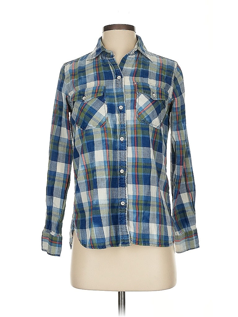 Pre-owned Current Elliott Long Sleeve Button Down Shirt In Blue