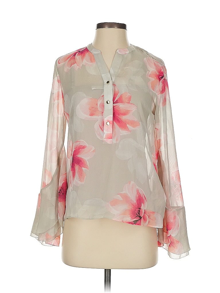 Pre-owned Calvin Klein Long Sleeve Blouse In Gray