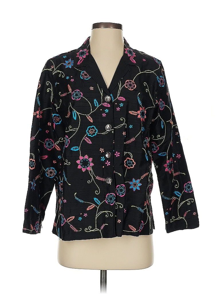 Pre-owned Laura Ashley Silk Blazer Jacket In Black