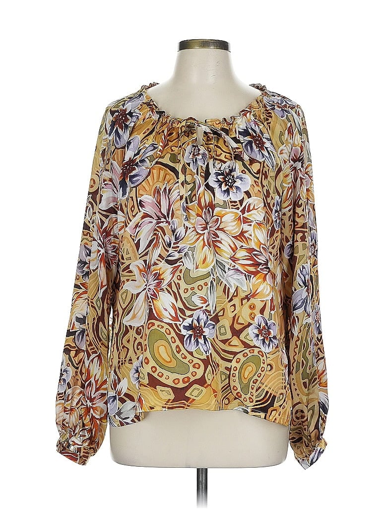 Chacok 100% Silk Gold Long Sleeve Silk Top Size L - photo 1