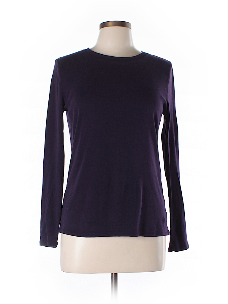 Merona 100% Cotton Solid Dark Purple Long Sleeve T-Shirt Size L - 50% ...