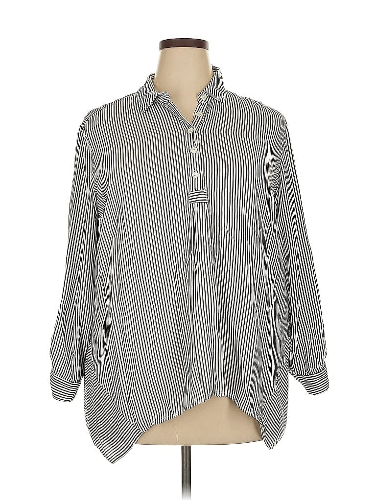 Pre-owned Premise Studio 3/4 Sleeve Button Down Shirt In Gray