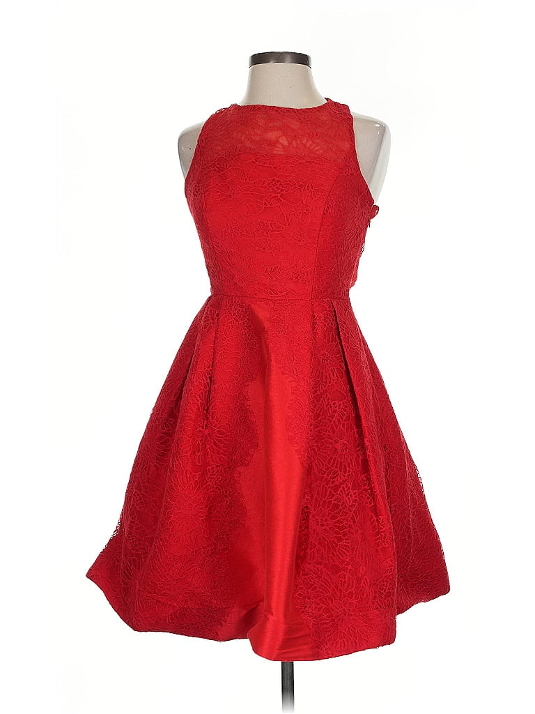 ML Monique Lhuillier 100% Polyester Hearts Red Cocktail Dress Size 2 - photo 1