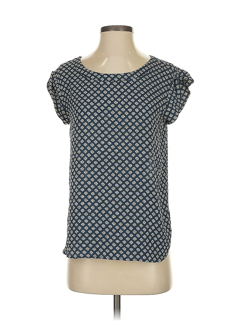 Pre-owned Ann Taylor Factory Short Sleeve Blouse In Blue