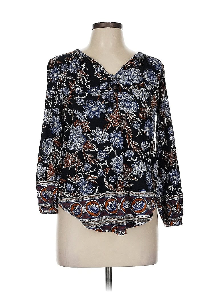 Pre-owned Lucky Brand Long Sleeve Blouse In Black