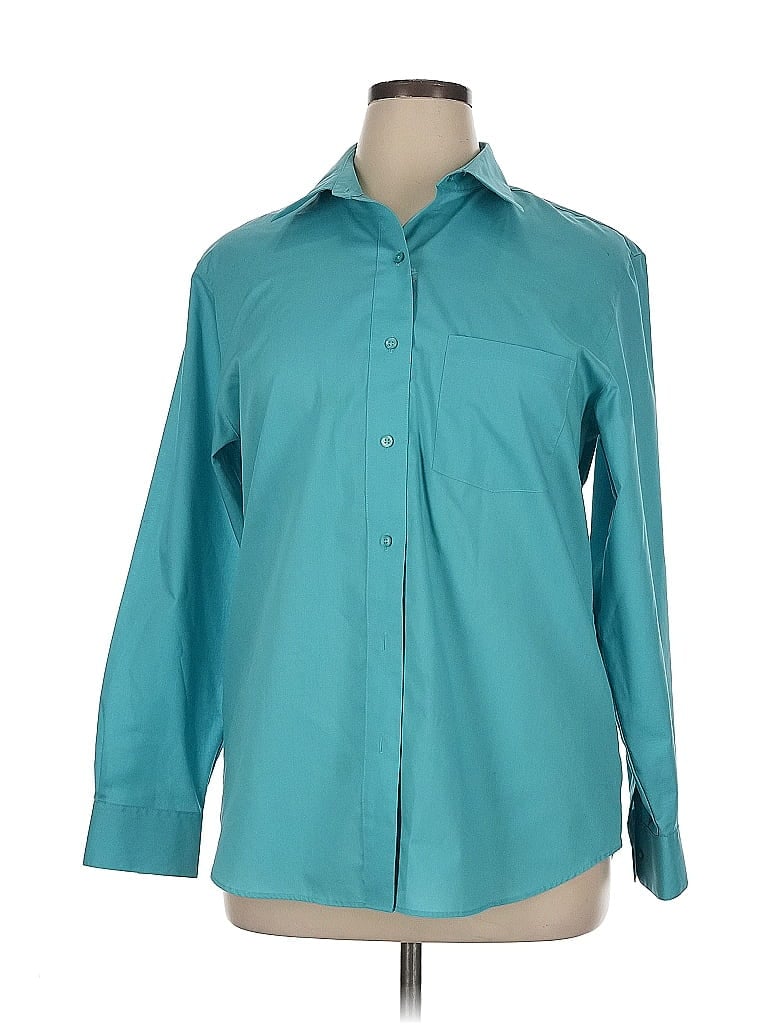 Foxcroft Teal Long Sleeve Button-Down Shirt Size 16 - photo 1
