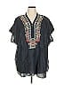 Johnny Was 100% Linen Black Short Sleeve Blouse Size XL - photo 1