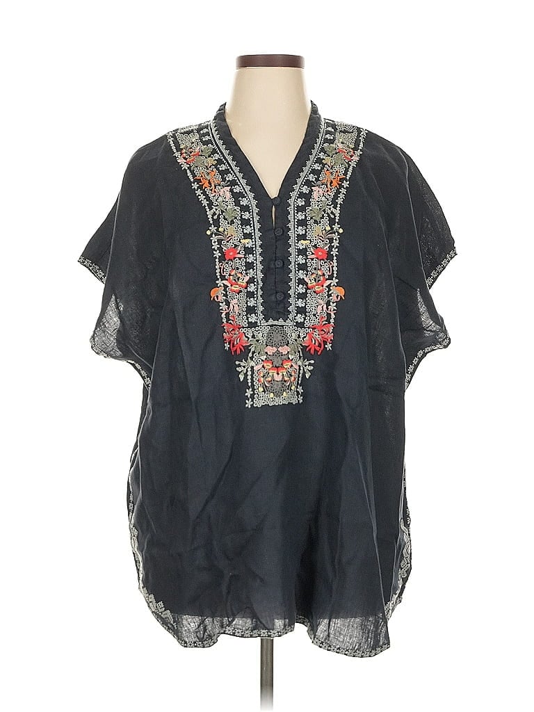 Johnny Was 100% Linen Black Short Sleeve Blouse Size XL - photo 1
