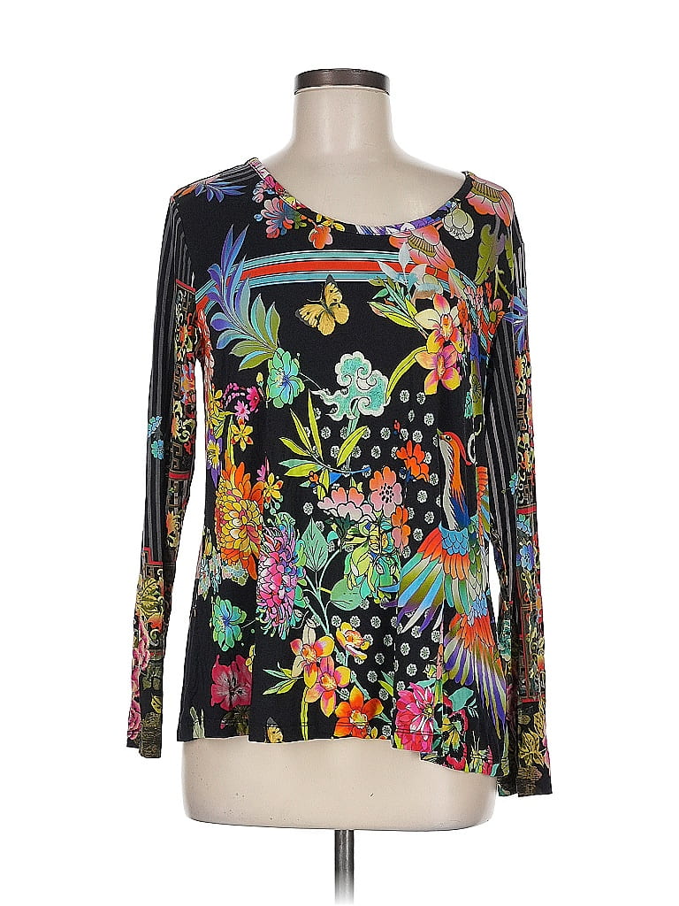 Johnny Was Size L Women's Blue Solid V Neck Long Sleeve Top main image 0