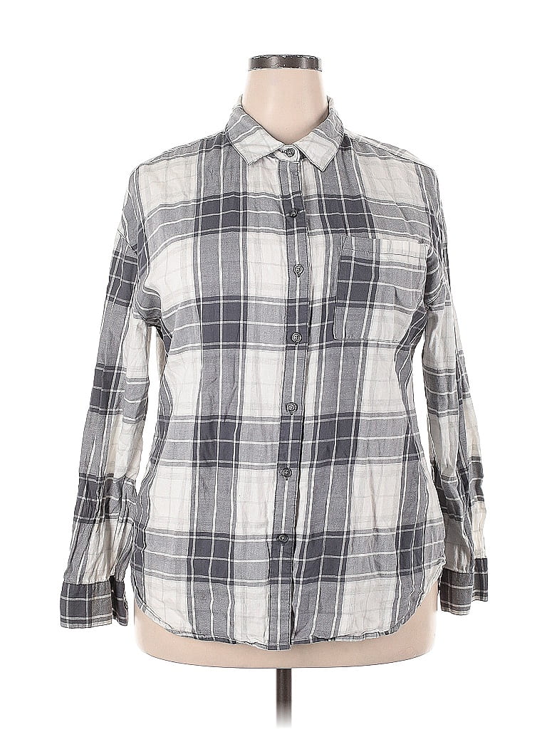 Pre-owned Old Navy 3/4 Sleeve Button Down Shirt In Gray