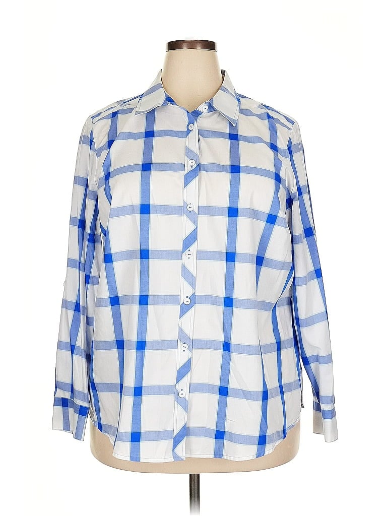 Foxcroft Checkered-gingham Blue 3/4 Sleeve Button-Down Shirt Size 18 - photo 1