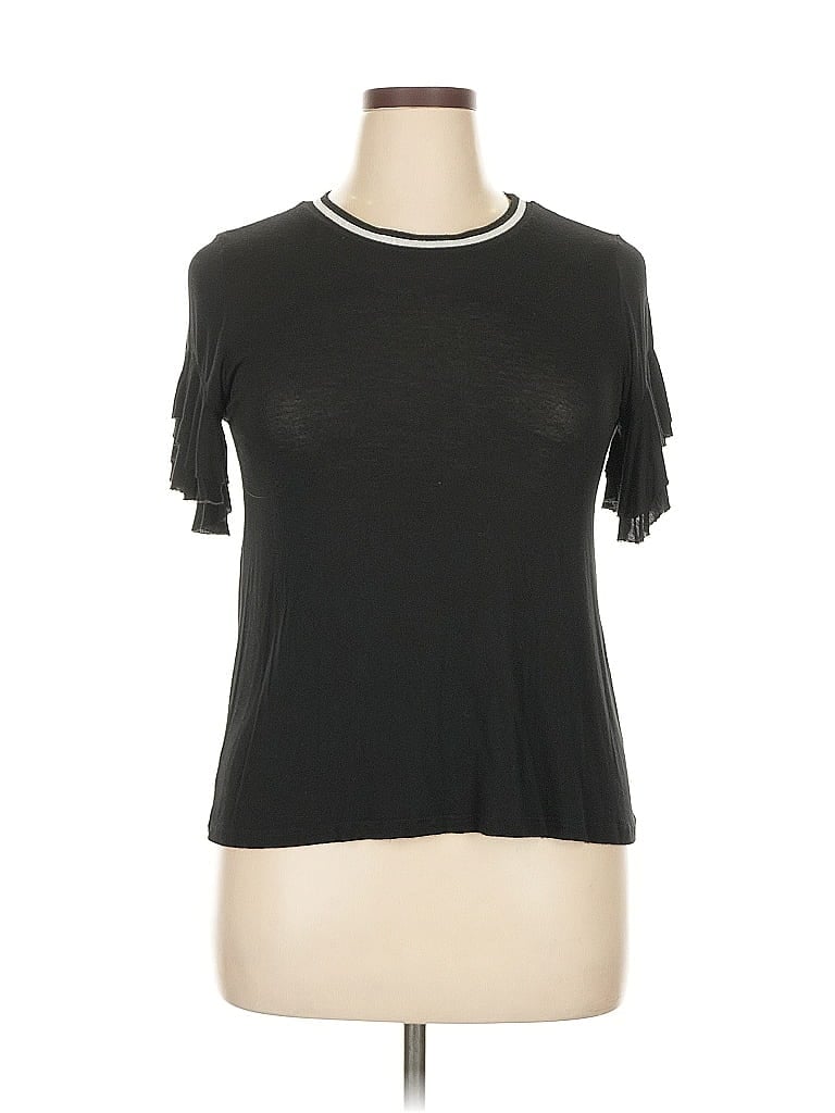 Pre-owned Caution To The Wind Short Sleeve Top Black Keyhole Neckline Tops