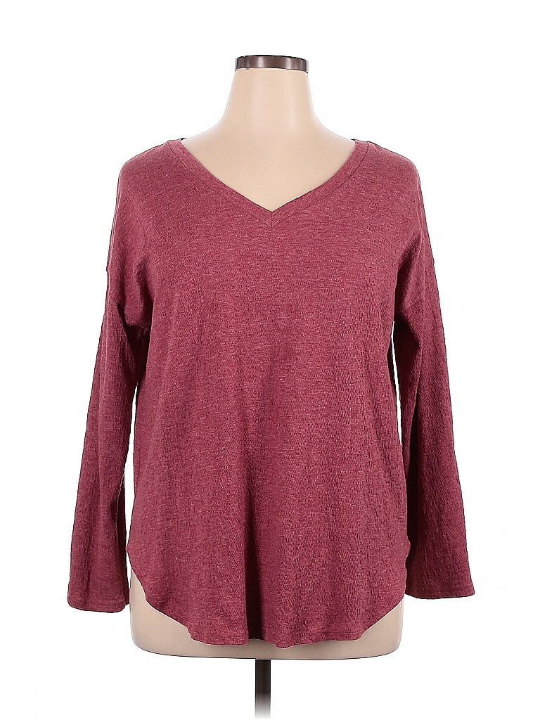 Pre-owned Unbranded Long Sleeve Top Burgundy Solid Pattern V Neck Tops