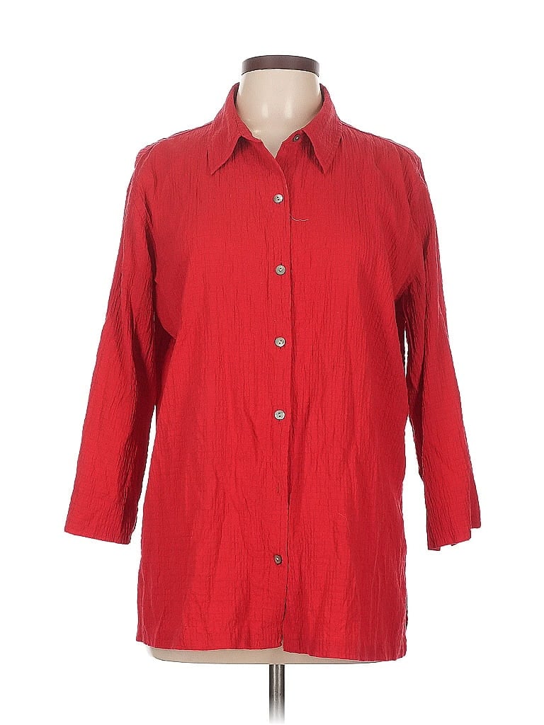 Pre-owned Chico's Design 3/4 Sleeve Button Down Shirt In Red
