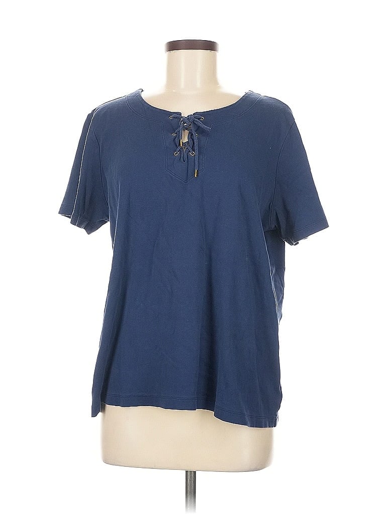 Pre-owned Jones New York Signature Short Sleeve Top Blue Keyhole Neckline Tops