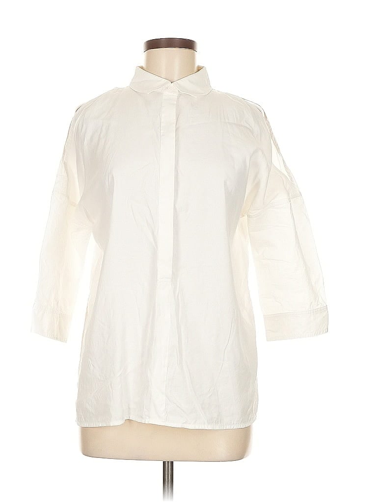 Pre-owned Kf/kaufmanfranco Collective 3/4 Sleeve Button Down Shirt In White