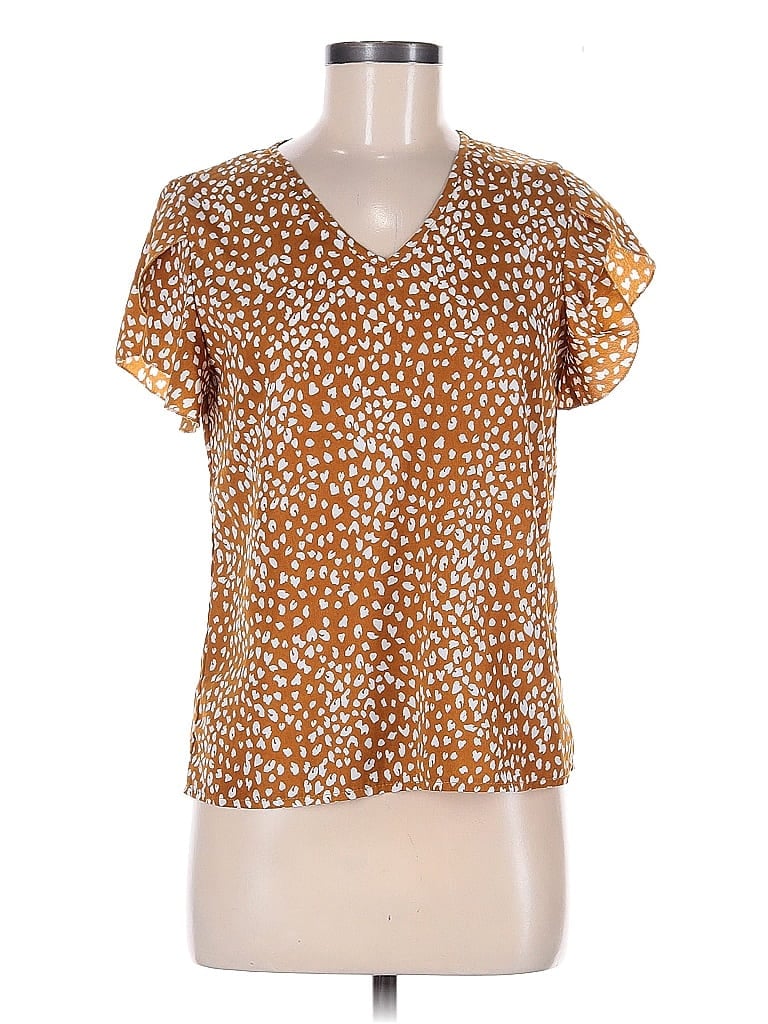 Pre-owned Assorted Brands Short Sleeve Blouse In Brown
