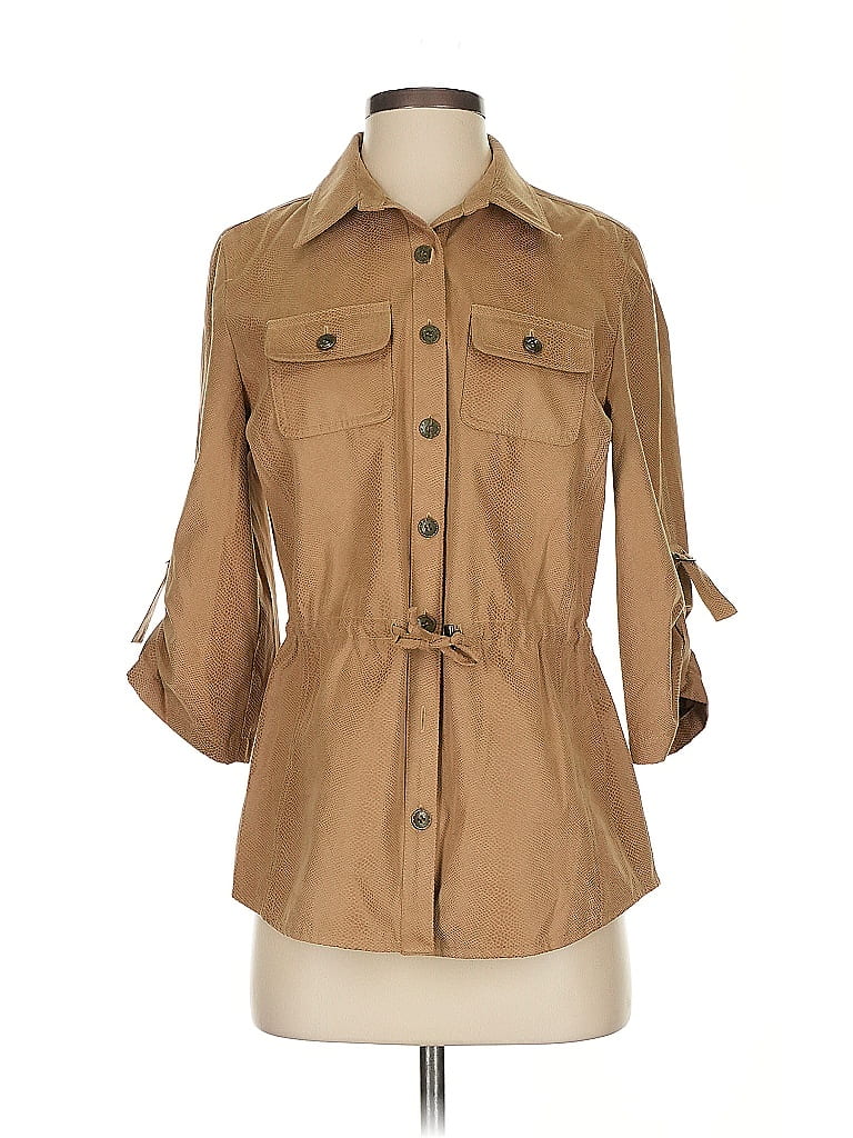 Pre-owned Chico's 3/4 Sleeve Button Down Shirt In Brown