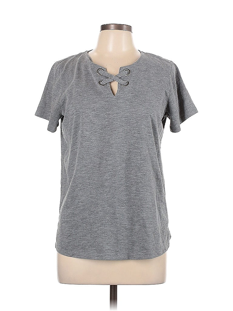 Click to view more detailed imagery on our partner's website Pre-owned Michael Michael Kors Short Sleeve Top Gray Keyhole Neckline Tops