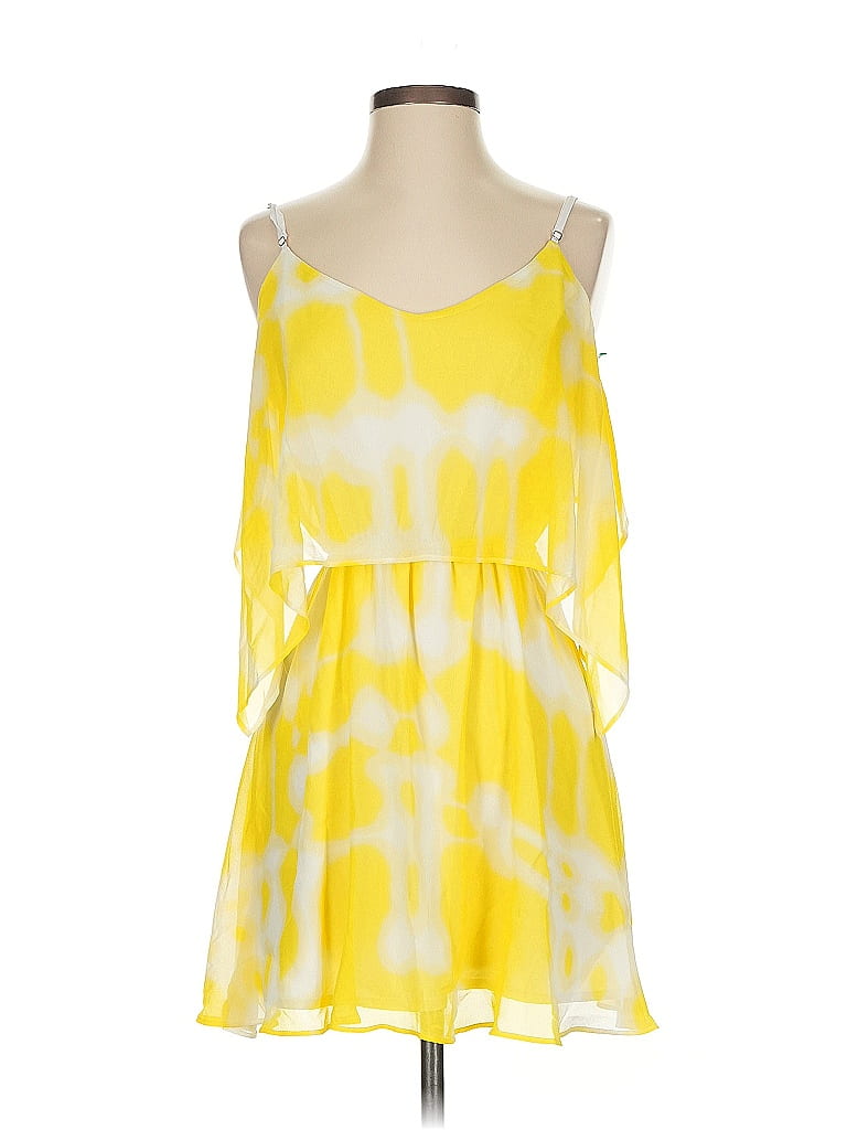 Pre-owned Bcbgeneration Sleeveless Top Yellow Tie-dye Pattern V-neck Tops